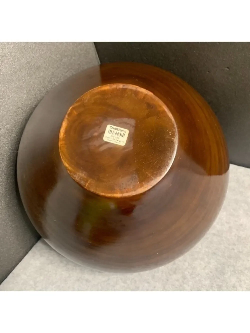 Crate and Barrel Vintage Large Solid Bowl Mango Wood in Chestnut Stain 10”x7”